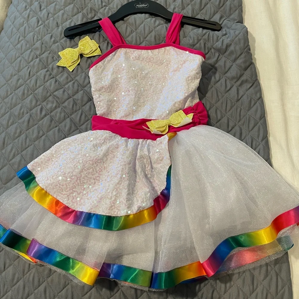 Revolution Pink and White/Rainbow Kids Dance Costume